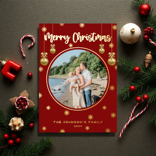 Carte De Vœux En Aluminium Snowflakes rouge classique Joyeux Noël Photo