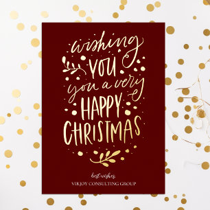 Carte De Vœux En Aluminium Souhaitez-vous Joyeux Noël Red Gold Script Busines