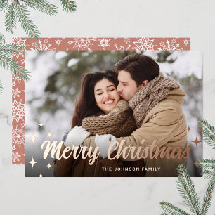 Carte De Vœux En Aluminium Sparkel Noël PHOTO Salutation Rose Gold