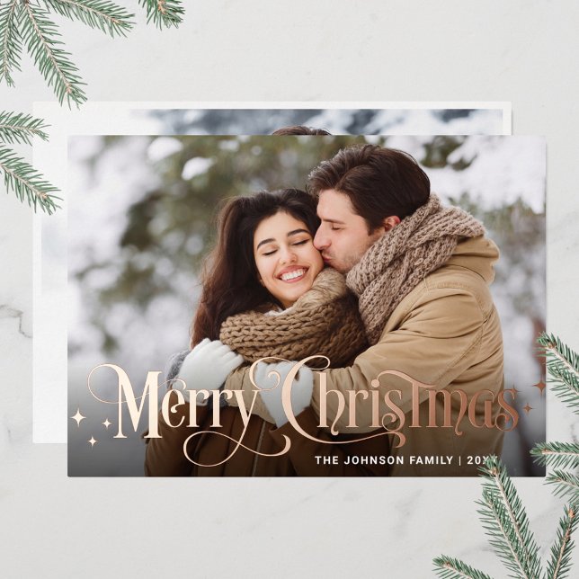 Carte De Vœux En Aluminium Sparkle Joyeux Noël 2 PHOTO Salutation Rose Or (Créateur téléchargé)