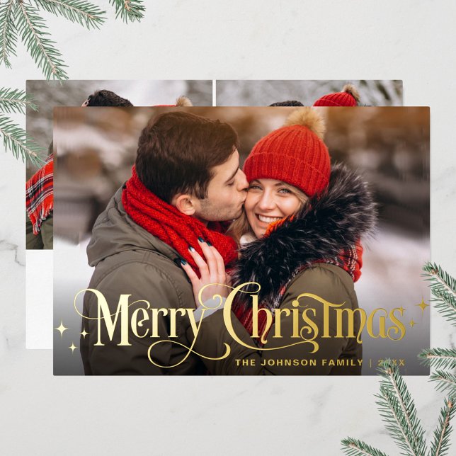 Carte De Vœux En Aluminium Sparkle Joyeux Noël 3 PHOTO Salutation Gold (Créateur téléchargé)