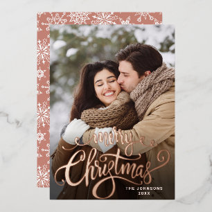 Carte De Vœux En Aluminium Sparkle Joyeux Noël PHOTO Salutation Rose Or