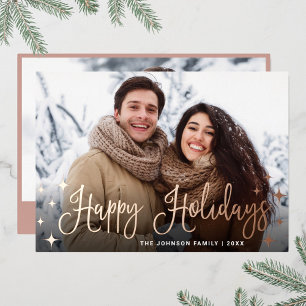 Carte De Vœux En Aluminium Sparkle Noël 2 PHOTO Salutation Rose Gold