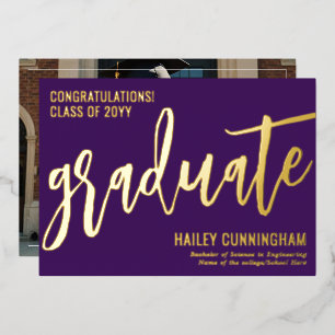 Carte De Vœux En Aluminium Stylish Typographie Graduation Photo Foil Card