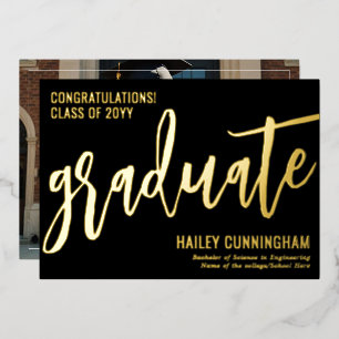 Carte De Vœux En Aluminium Stylish Typographie Graduation Photo Foil Card