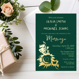 Carte De Vœux En Aluminium Sunflower Emerald or Faire-part de mariage