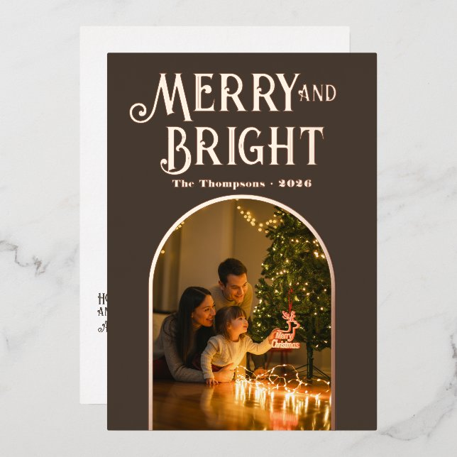 Carte De Vœux En Aluminium Taupe moderne & Rose Gold Photo de Noël (Recto/Verso)