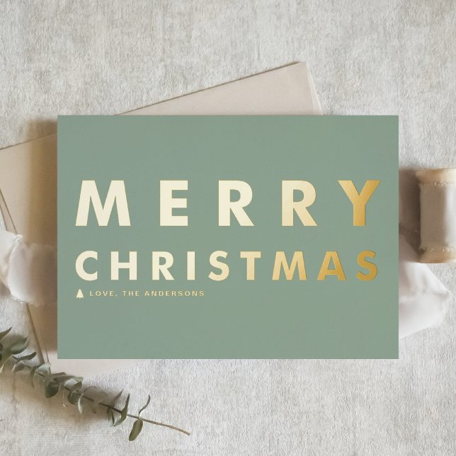 Carte De Vœux En Aluminium Téméraire moderne Sage Green Joyeux Noël (Créateur téléchargé)
