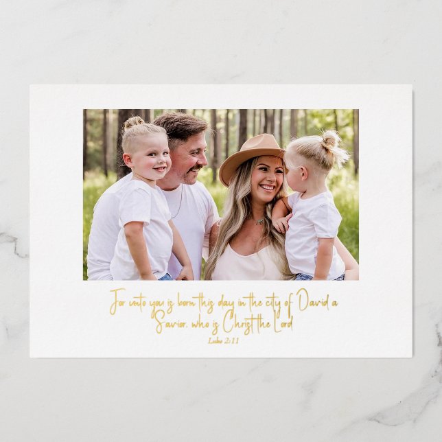 Carte De Vœux En Aluminium Texte Or Écriture Famille Photo Noël (Recto)