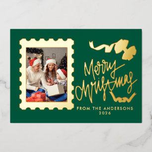 Carte De Vœux En Aluminium Timbre-élégant-en-feuille-d'or-Joyeux-Noël