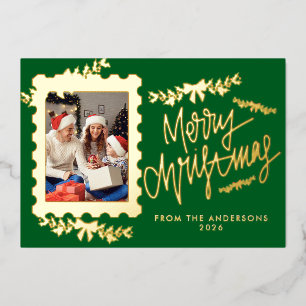 Carte De Vœux En Aluminium Timbre-Poste Élégant en Papier D'or Joyeux Noël
