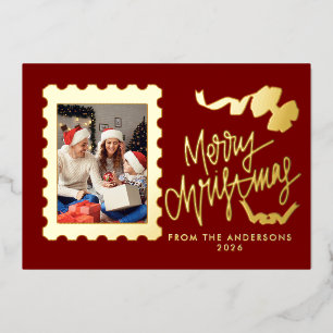 Carte De Vœux En Aluminium Timbre-Poste Élégant en Papier D'or Joyeux Noël