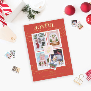 Carte De Vœux En Aluminium Timbres-postes Monogram Scènes de Noël Joyeuses