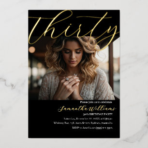 Carte De Vœux En Aluminium Trente Black Photo moderne 30e anniversaire invita