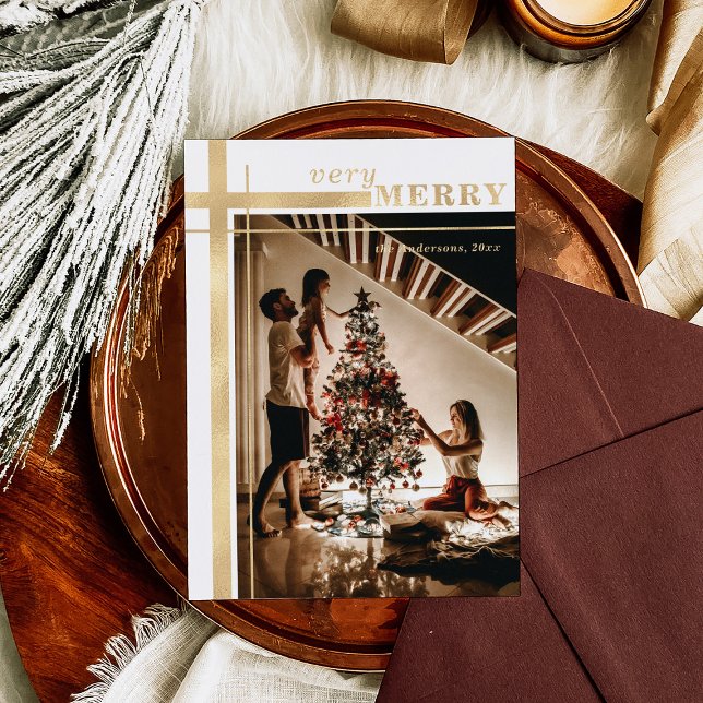 Carte De Vœux En Aluminium Très Joyeux Elegant Photo Gold Personnalisé (Créateur téléchargé)