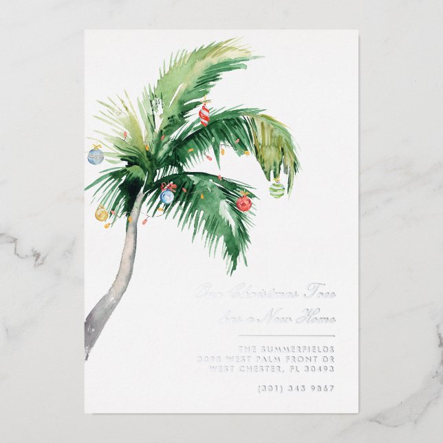 Carte De Vœux En Aluminium Tropical Christmas Palm Tropical Moving Argent (Recto)