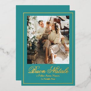 Carte De Vœux En Aluminium Turquoise Buon Natale e Felice Anno Nuovo Script P