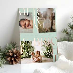 Carte De Vœux En Aluminium Type moderne Merry & Bright Bold 3 Photo Mint