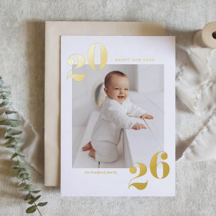 Carte De Vœux En Aluminium Typographie moderne 2025 Joyeux Nouvel An Or