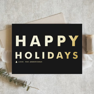 Carte De Vœux En Aluminium Typographie moderne audacieuse Black Happy Holiday