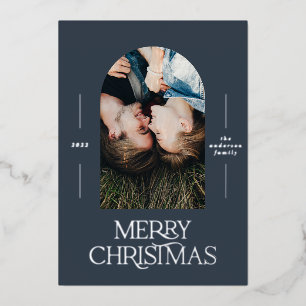 Carte De Vœux En Aluminium Typographie moderne élégante bleu 1 photo Noël