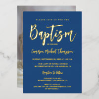 Typographie moderne Photo or bleu Baptême élégant