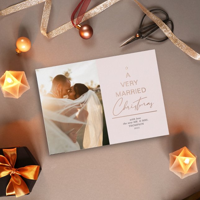 Carte De Vœux En Aluminium Un script de Noël très marié Blush Rose Gold (Créateur téléchargé)