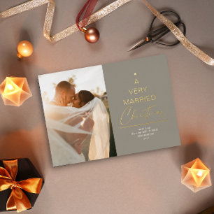 Carte De Vœux En Aluminium Un script de Noël très marié Taupe Or