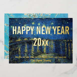 Carte De Vœux En Aluminium Van Gogh - Bonne année avec nuit étoilée /Rhône