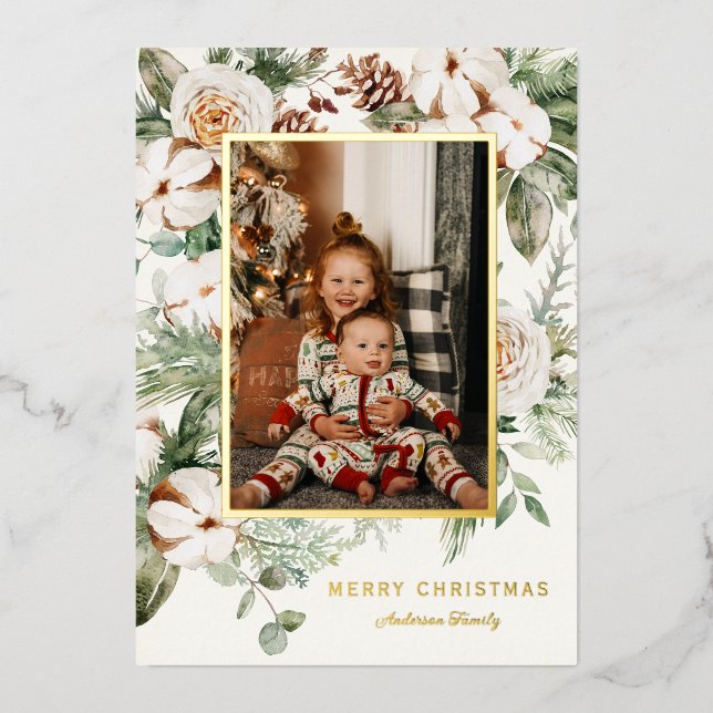 Carte De Vœux En Aluminium Végétation d'hiver Photo de Noël (Recto)