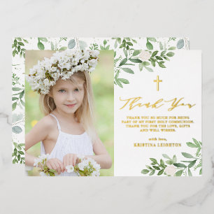 Carte De Vœux En Aluminium Verdure et fleurs blanches Première communion sain