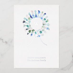 Carte De Vœux En Aluminium Verre de mer coloré couronne de Noël initial