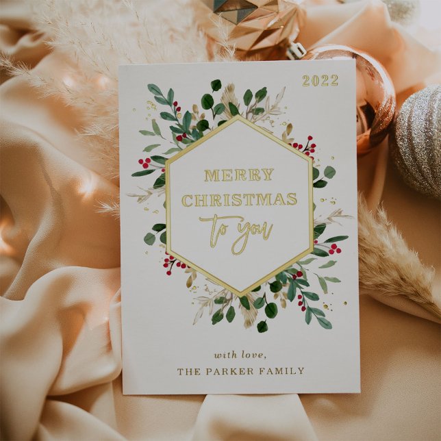 Carte De Vœux En Aluminium Vert doré sur blanc | Joyeux Noël (Créateur téléchargé)