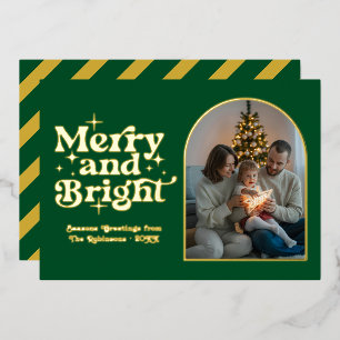 Carte De Vœux En Aluminium Vert émeraude et or Photo de Noël Moderne Rétro