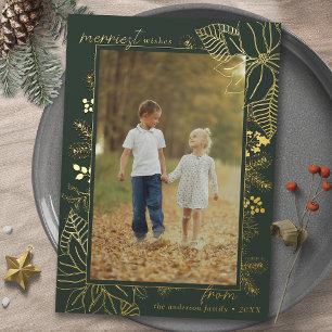 Carte De Vœux En Aluminium Vert et or de la forêt   Noël photo verticale