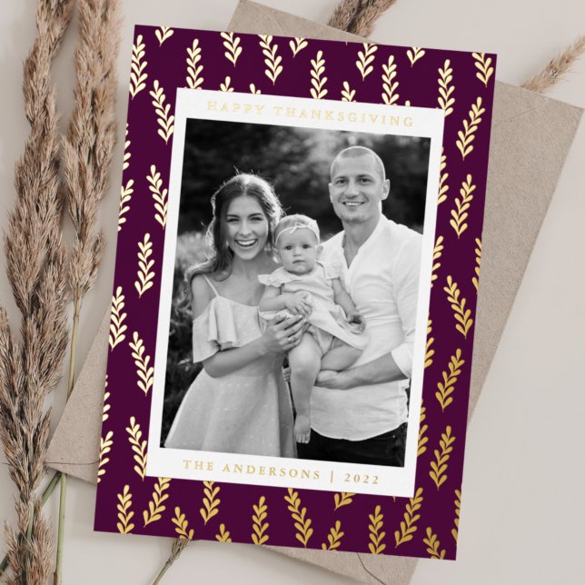 Carte De Vœux En Aluminium Viande violette et dorée Photo Thanksgiving (Créateur téléchargé)
