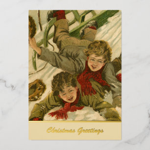 Carte De Vœux En Aluminium Vintage 1906 Garçons dormant dans l'or de Noël nei