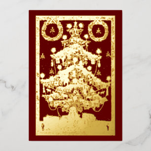 Carte De Vœux En Aluminium Vintage ère victorienne 1873 Arbre de Noël