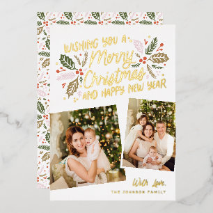 Carte De Vœux En Aluminium Vintage Holly Tilted Snapshot 2 Photo Noël