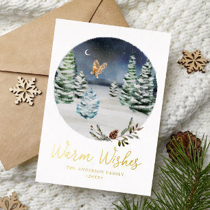 Carte De Vœux En Aluminium Voeux chauds Chouette des bois Scène d'hiver non p