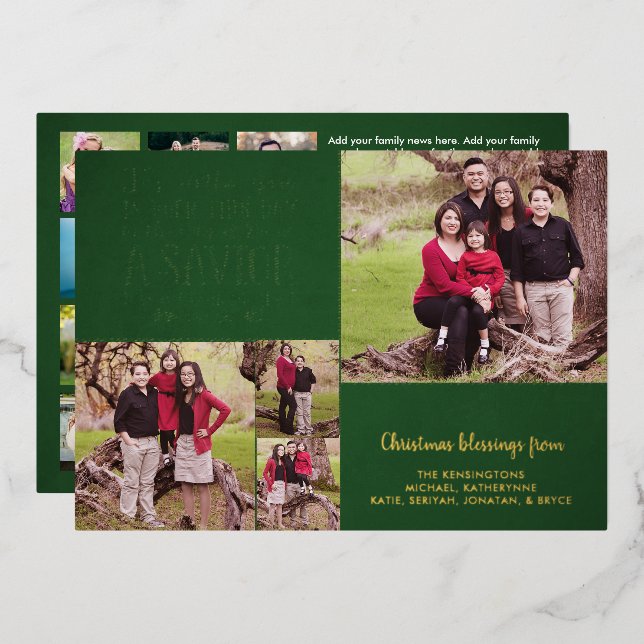 Carte De Vœux En Aluminium VRAI Foil Christian Verse Green Photo Collage (Recto/Verso)