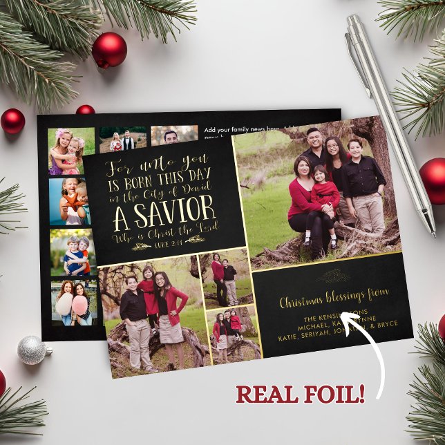 Carte De Vœux En Aluminium VRAI Foil Christian Verset Photo de Noël (REAL Foil Christian Verse Christmas Photo Foil Holiday Card)