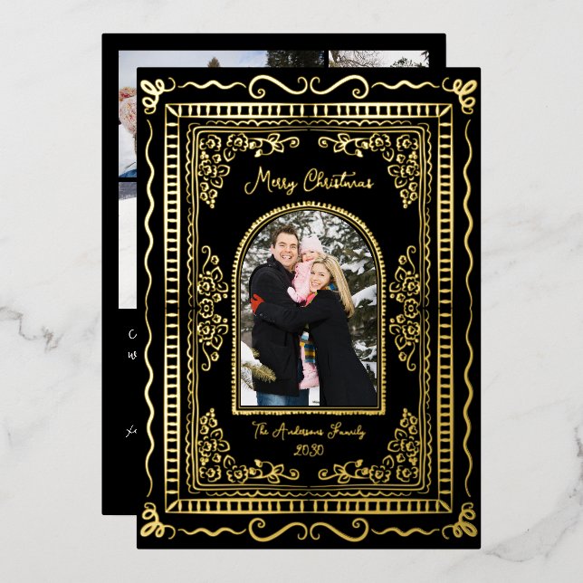 Carte De Vœux En Aluminium Whimsical Illustrative Christmas Five Photo (Recto/Verso)