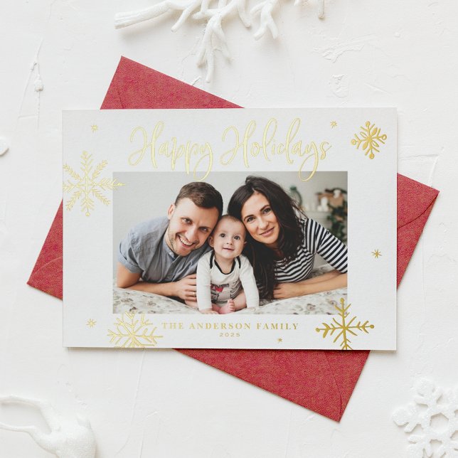 Carte De Vœux En Aluminium Whimsical Snowflakes Happy Holidays Photo (Créateur téléchargé)