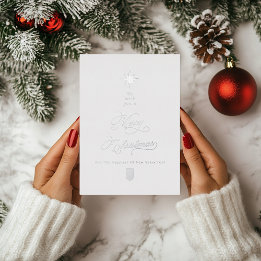 Carte De Vœux En Aluminium White Silver Calligraphy Christmas Card