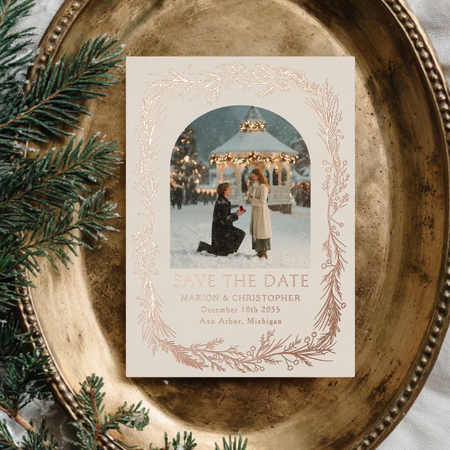 Carte De Vœux En Aluminium Winter Botanical Frame Photo Save the Date (Créateur téléchargé)