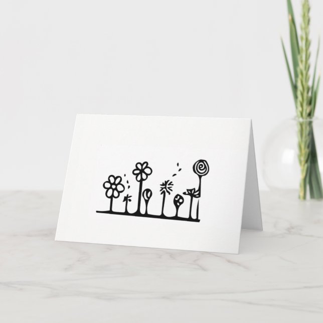 Carte de voeux en dessin de fleurs - Blanc à l'int (Devant)
