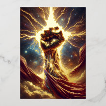 Carte de vœux en feuille métallisée 'Poing qui cra