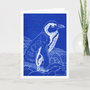 Carte de voeux en lin bleu pingouin africain