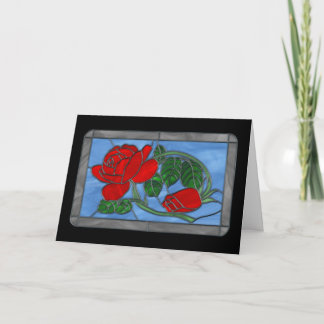 Carte de voeux en verre souillé de roses rouges